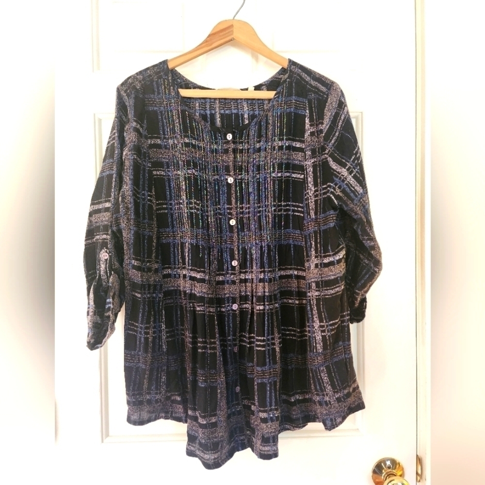 Soft surroundings campania black beaded top size large petite